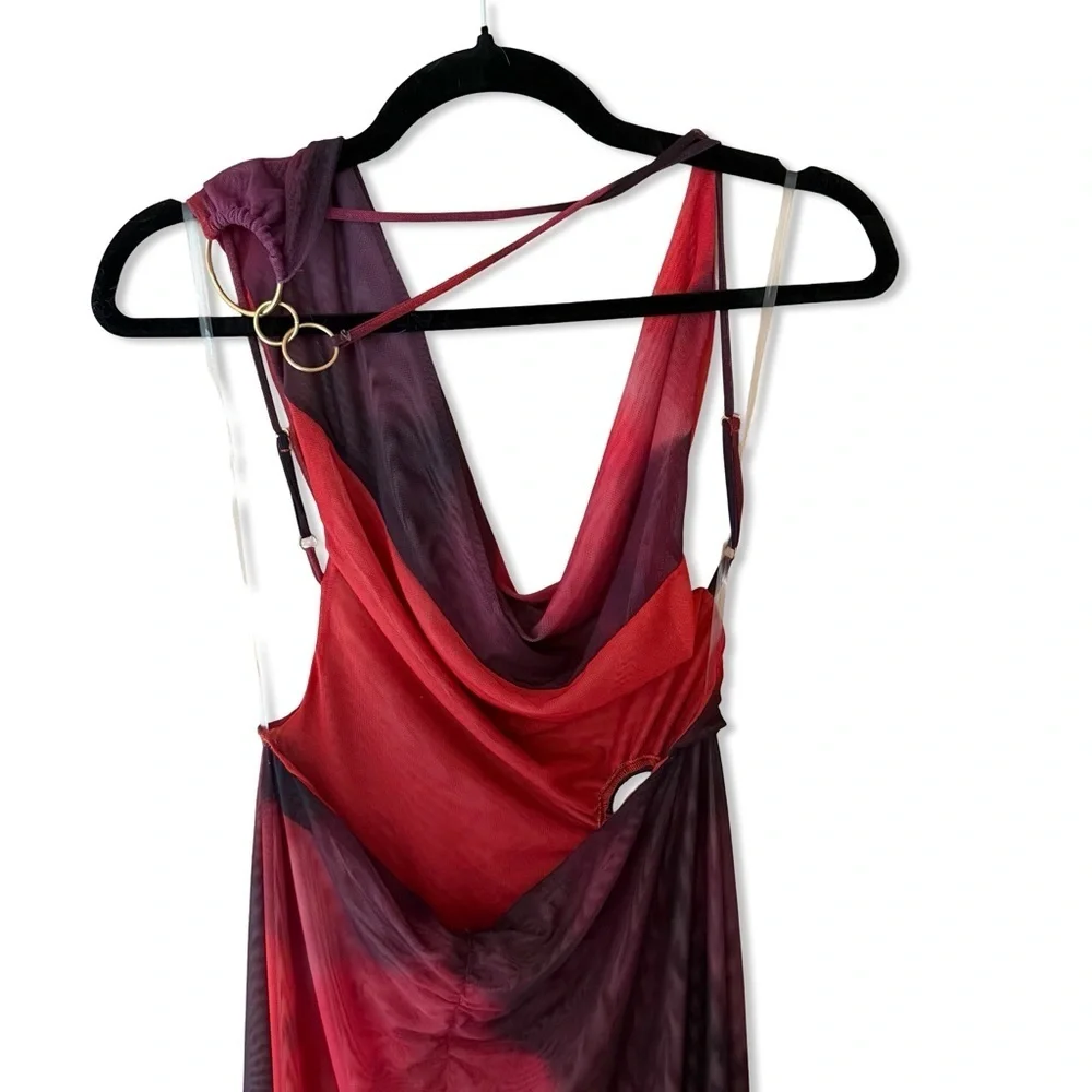 Jaded London Vixen Red Maxi Dress micro mesh print cut out Revolve NWT 2